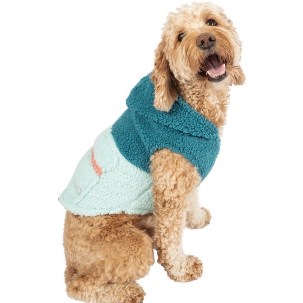 ✅Justice Pet Polyester Sherpa Printed Dog Hoodie, Turquoise Size Small